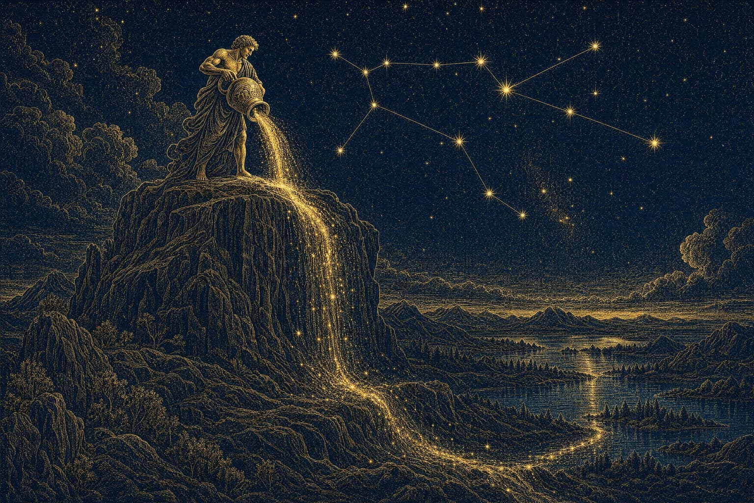Aquarius — Gold-Ink Night — Cinematic