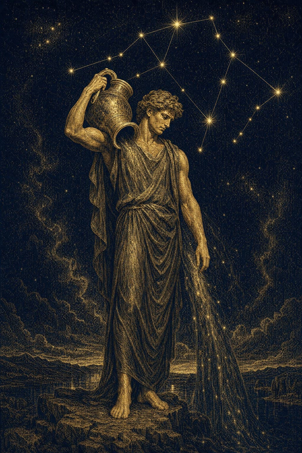 Aquarius — Gold-Ink Night — Portrait