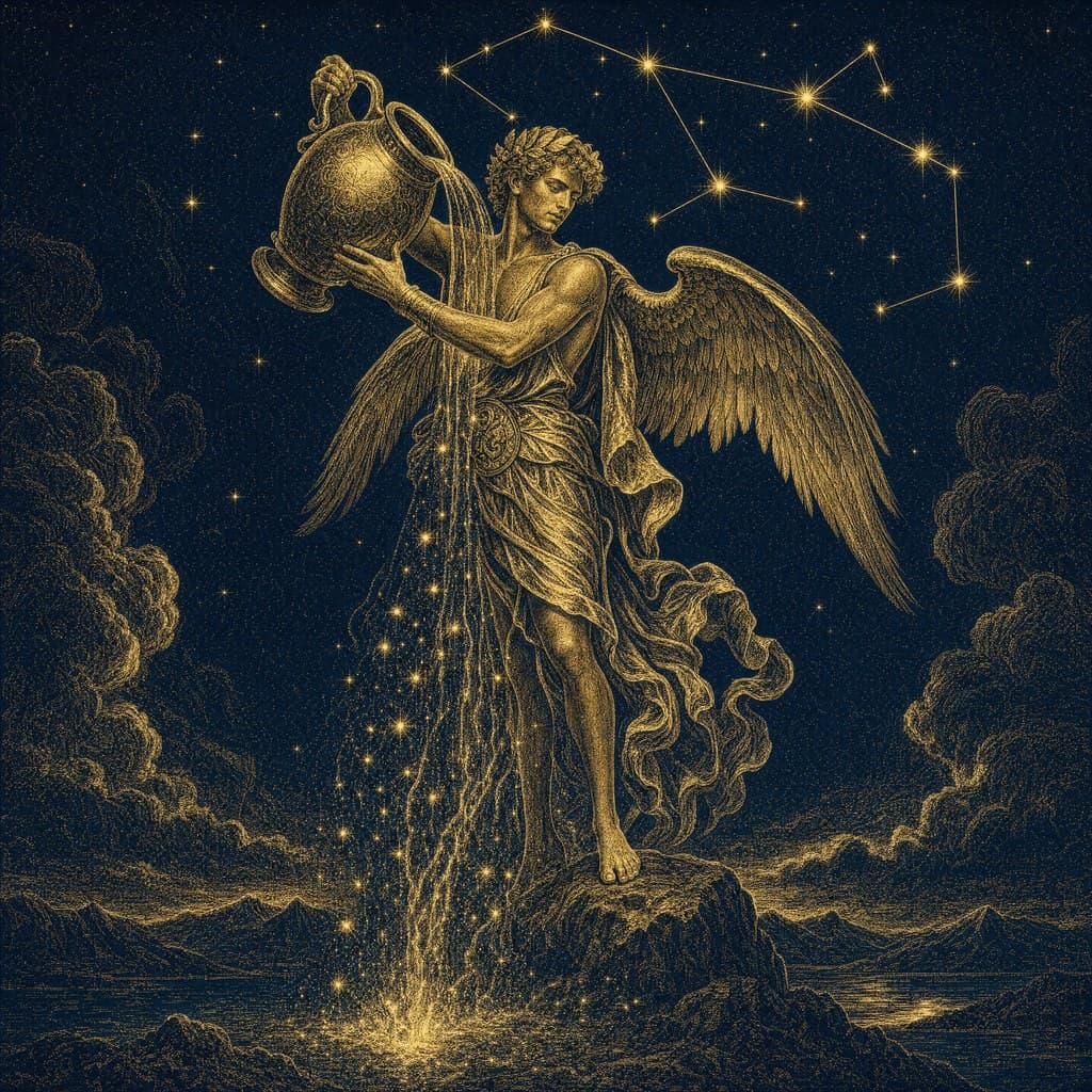 Aquarius — Gold-Ink Night — Square