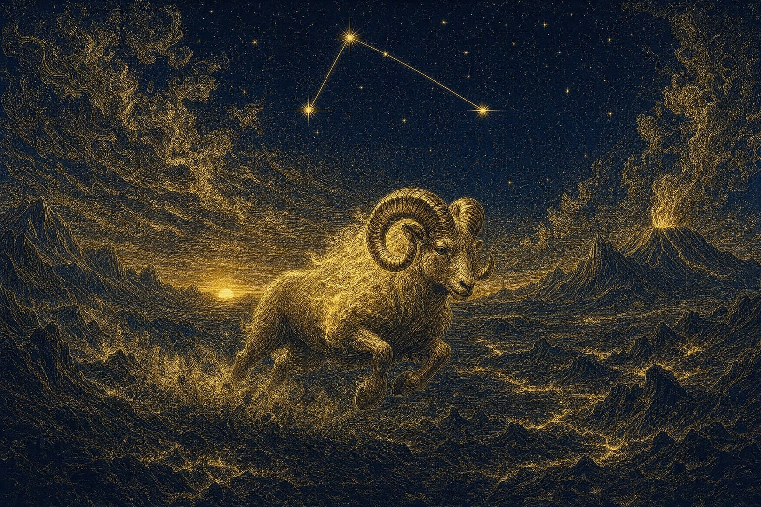 Aries — Gold-Ink Night — Cinematic