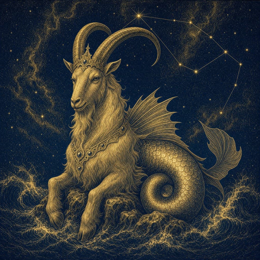 Capricorn — Gold-Ink Night — Square
