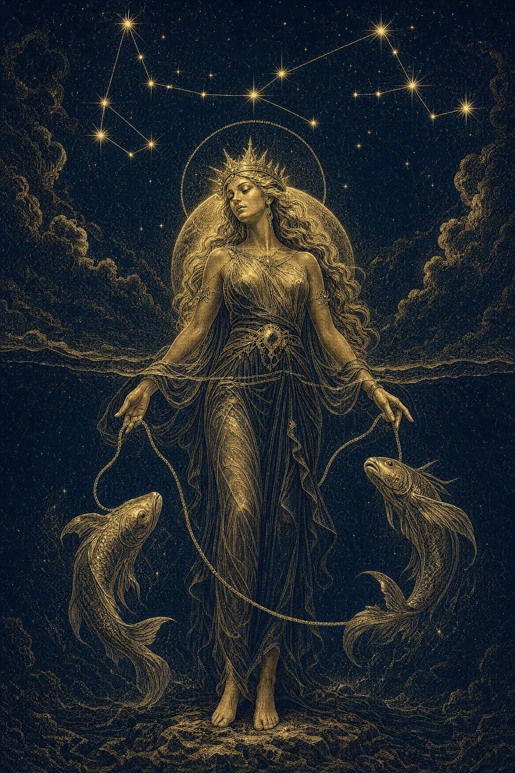 Pisces — Gold-Ink Night — Portrait
