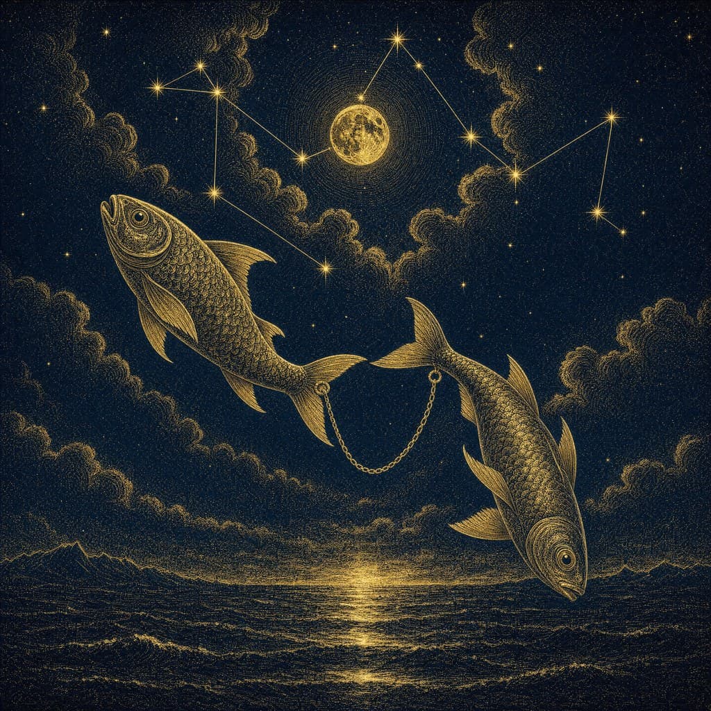 Pisces — Gold-Ink Night — Square