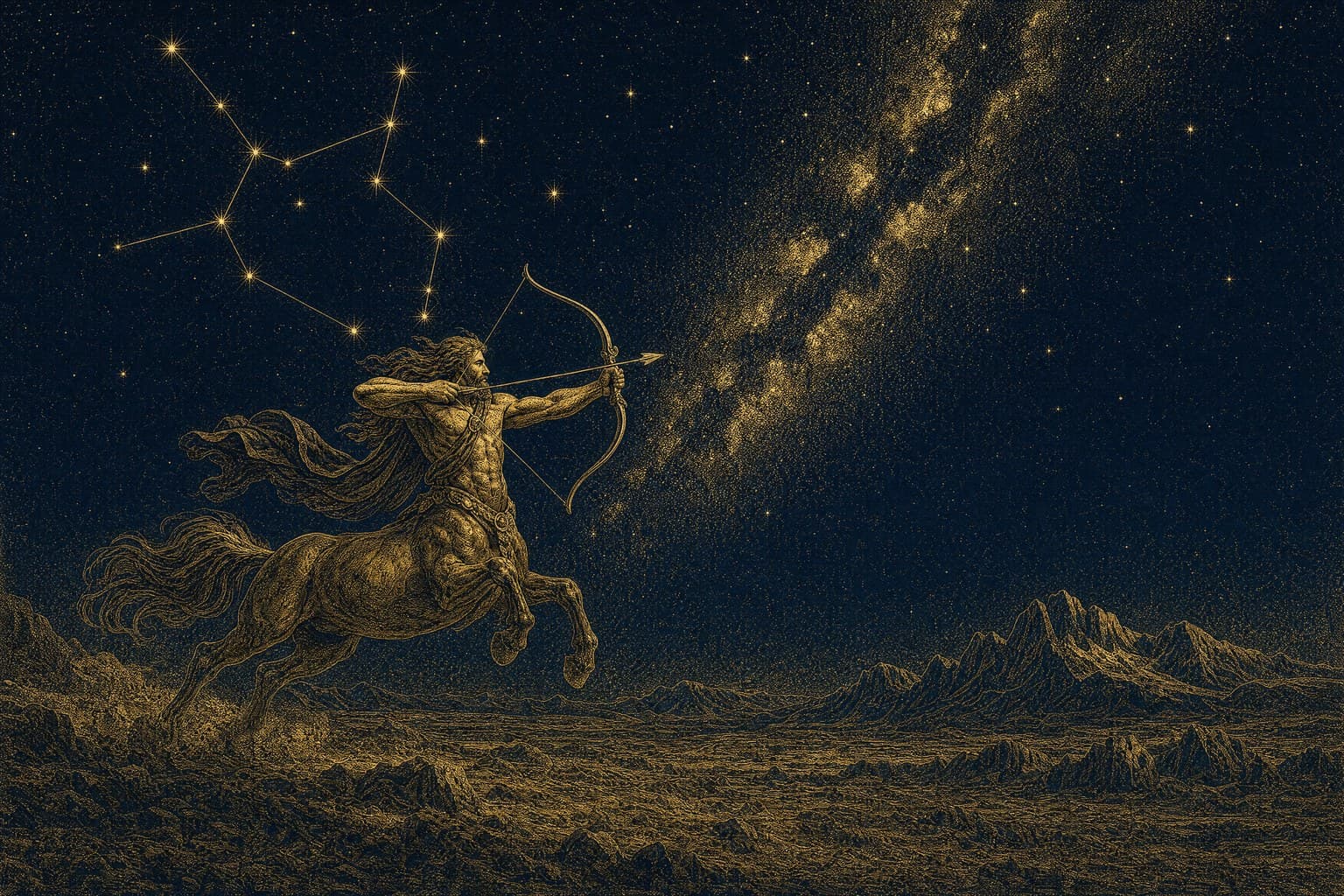 Sagittarius — Gold-Ink Night — Cinematic