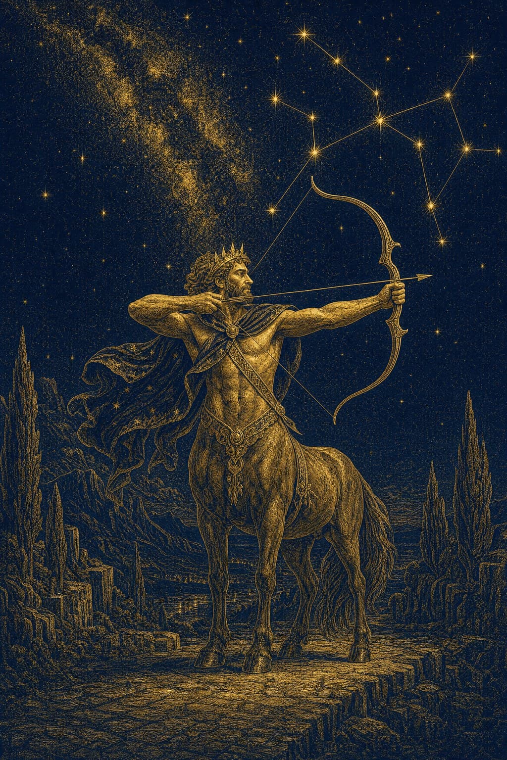 Sagittarius — Gold-Ink Night — Portrait