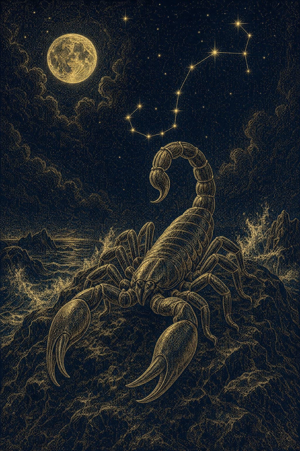 Scorpio — Gold-Ink Night — Portrait