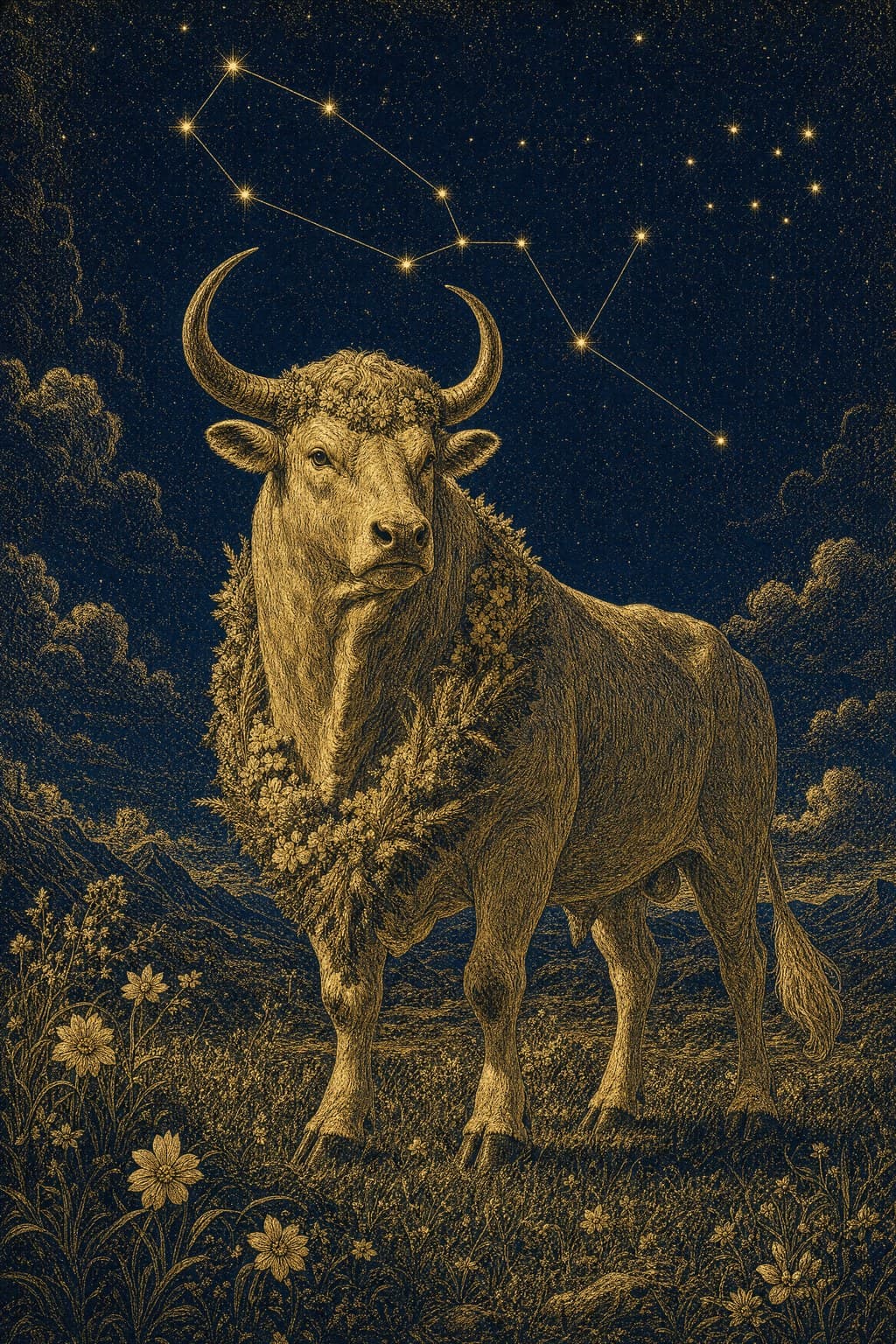 Taurus — Gold-Ink Night — Portrait