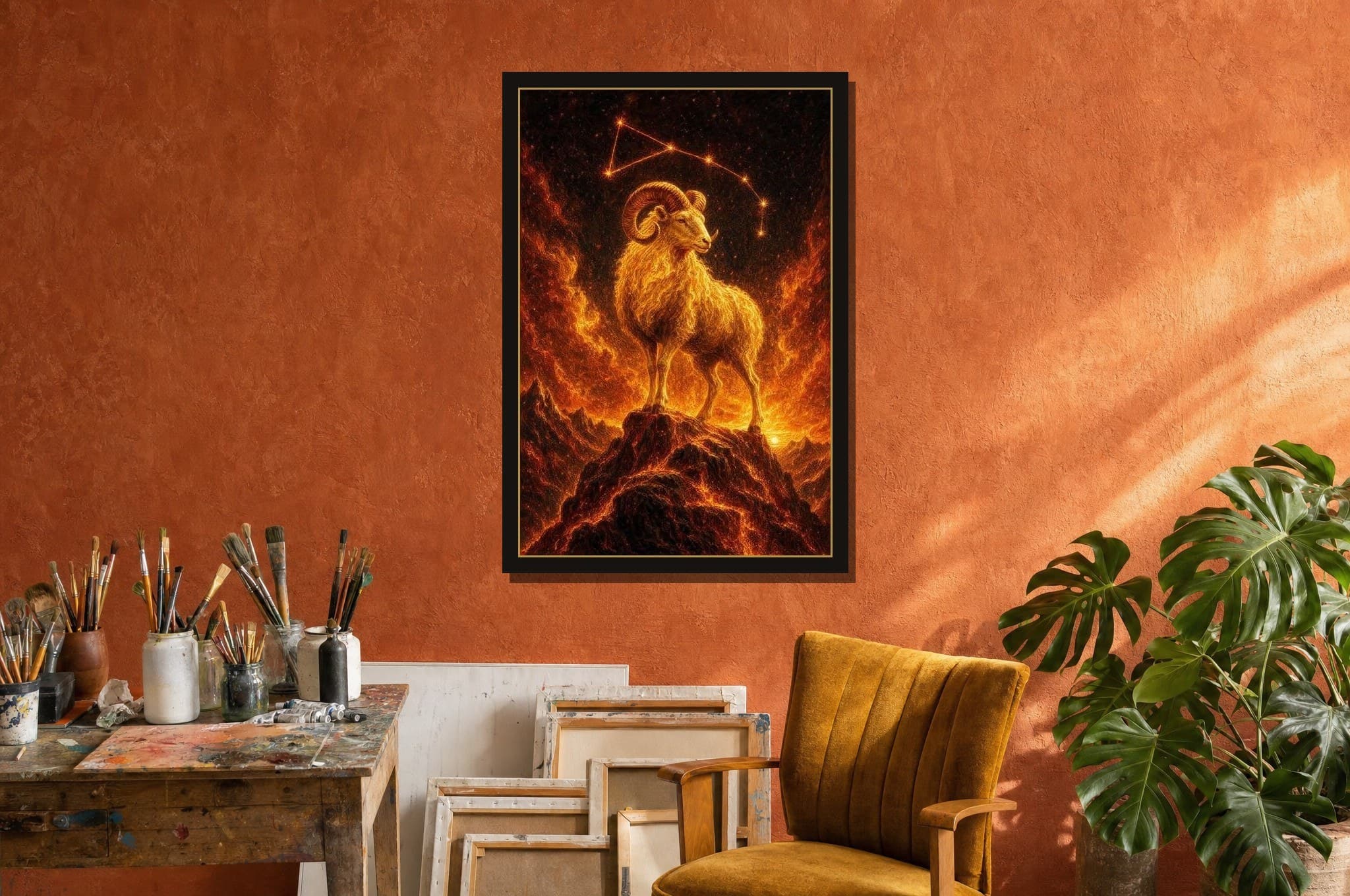 Aries hanging framed in a room