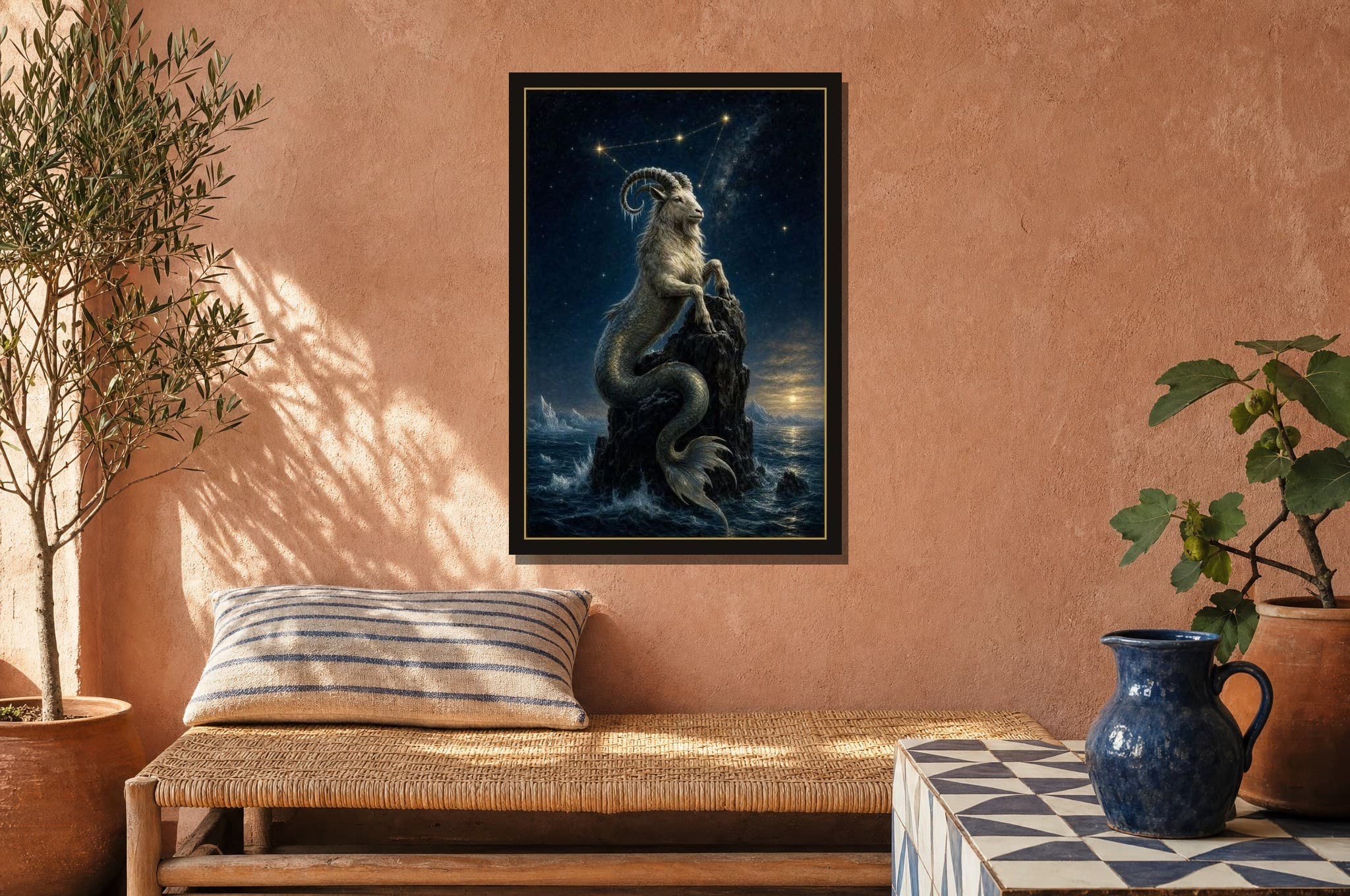 Capricorn hanging framed in a room