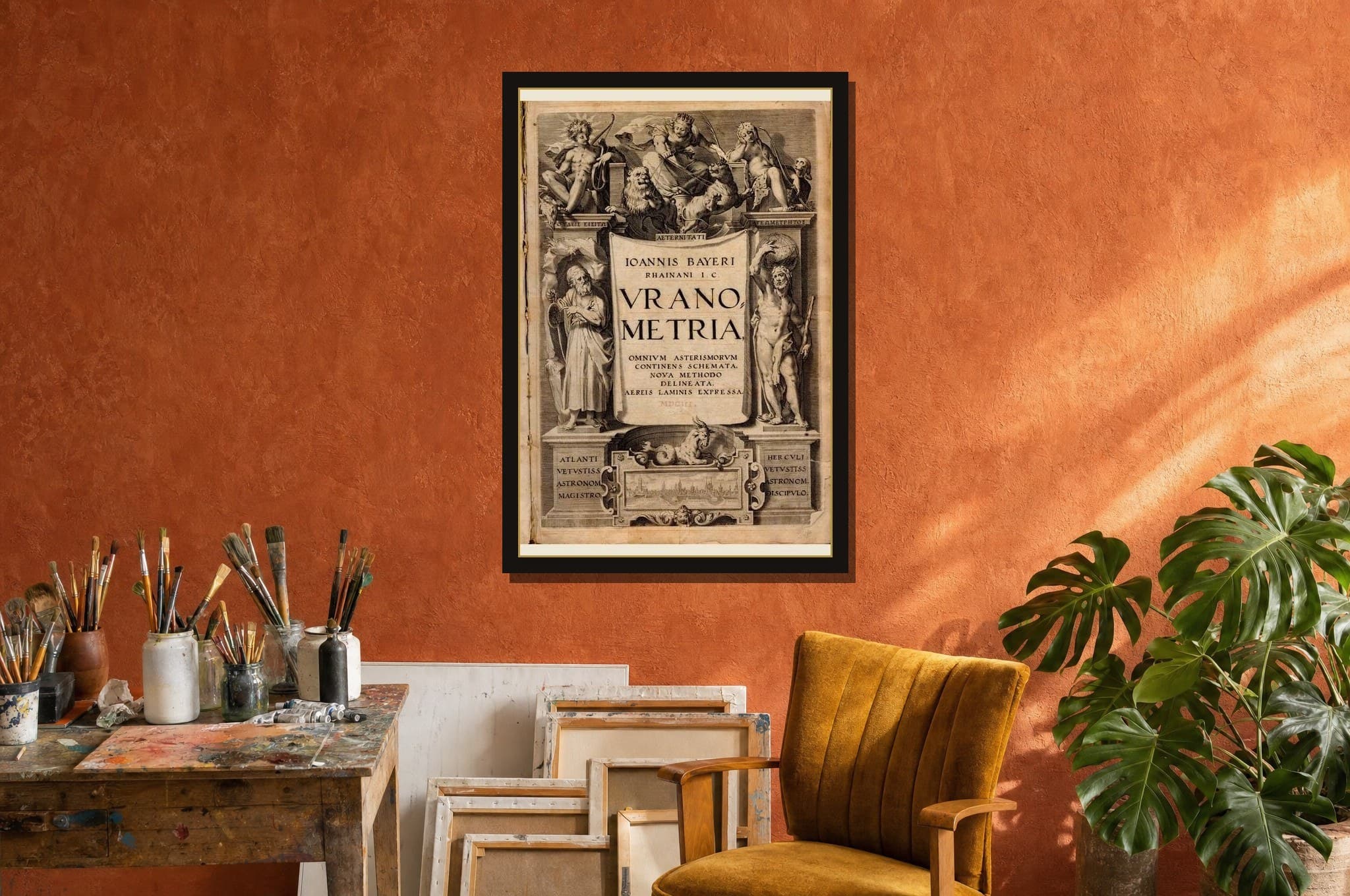 Uranometria hanging framed in a room