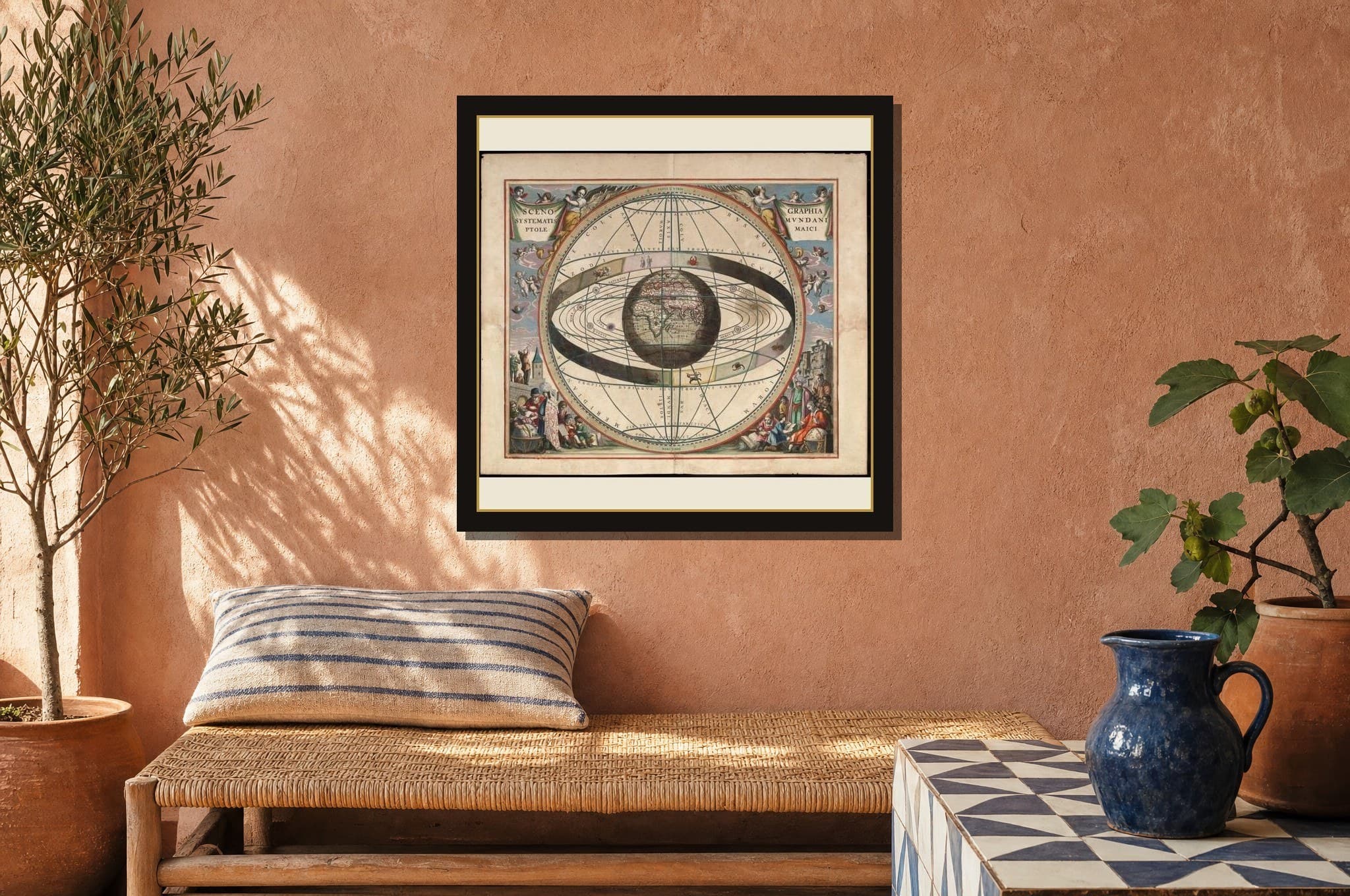 The Ptolemaic System hanging framed in a room