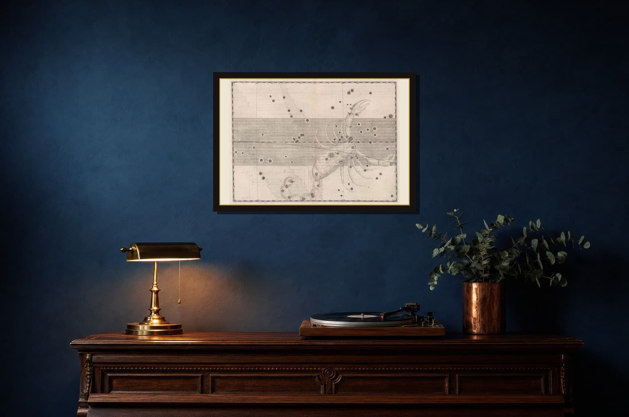 Scorpio, the Scorpion shown as a framed fine-art print in a styled room