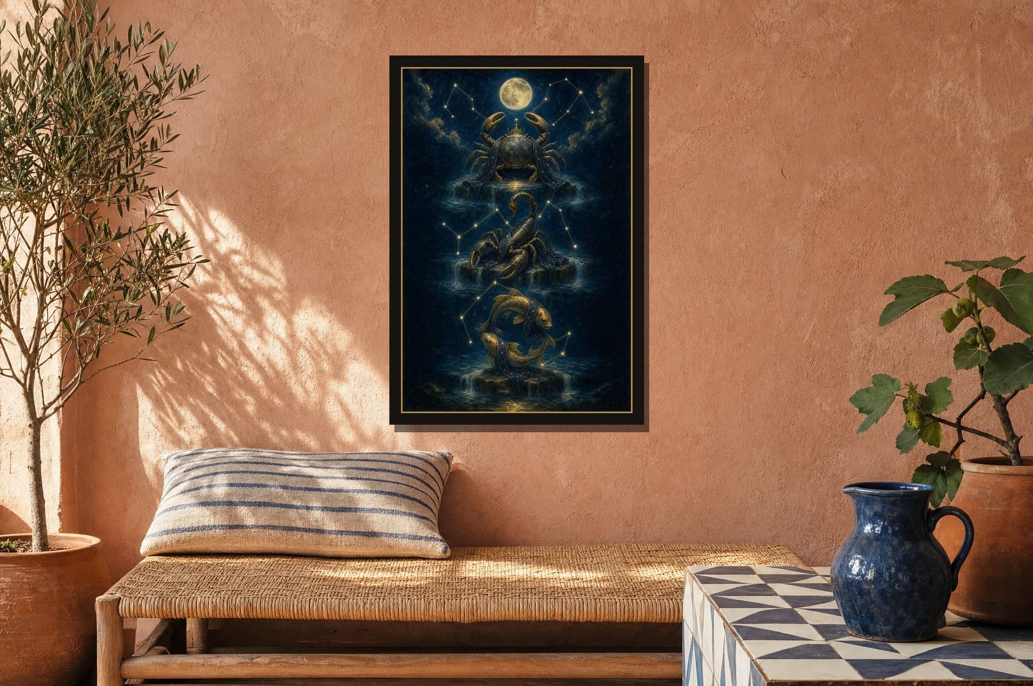 The Water Trine hanging framed in a room