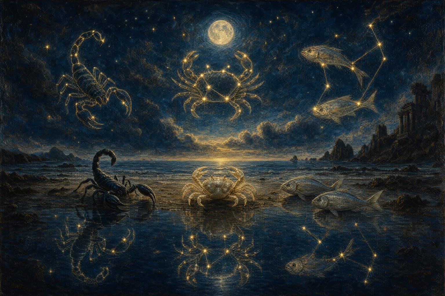 The Water trine — Cancer · Scorpio · Pisces