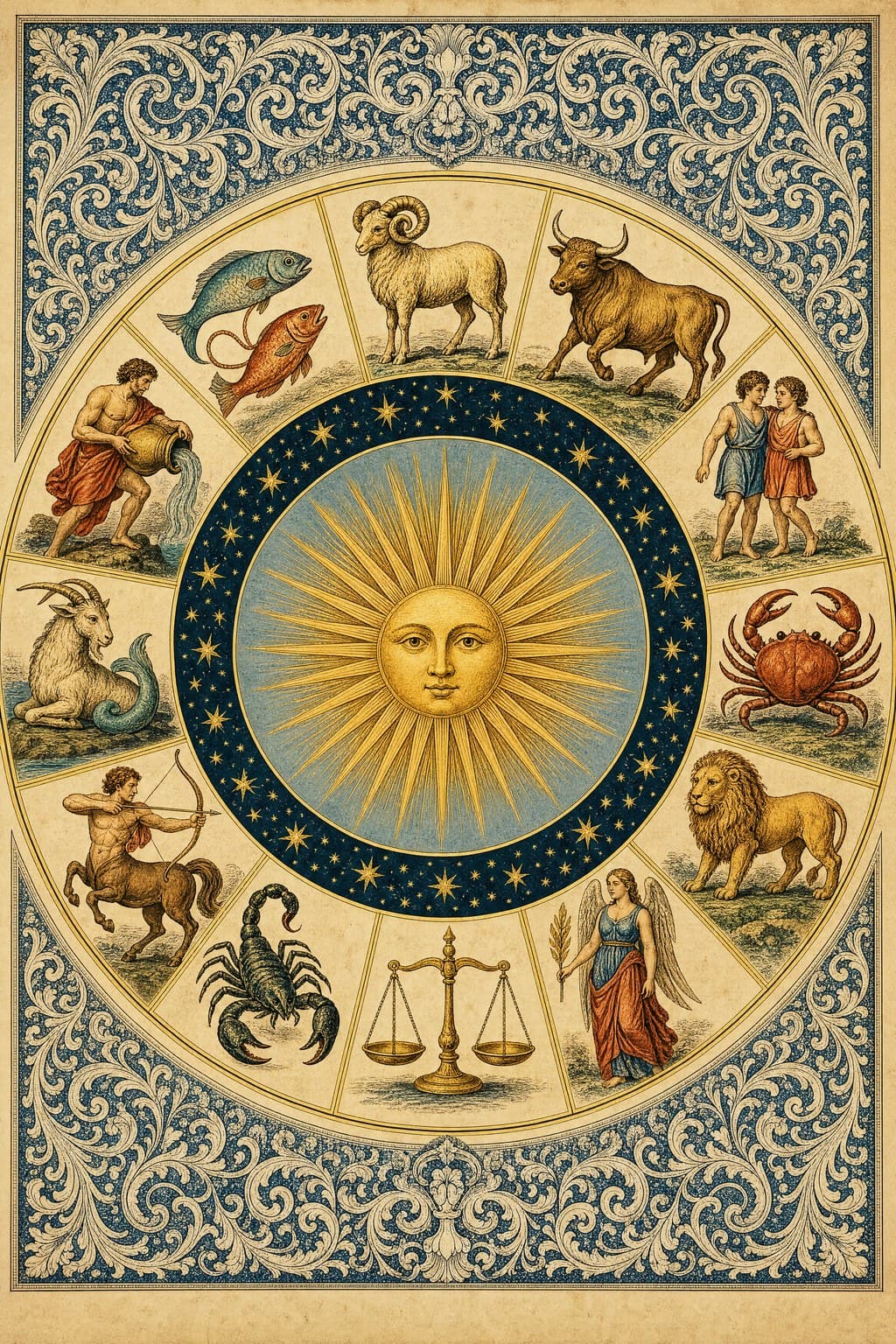 The Heavens Illustrated — Victorian chromolithographic chart