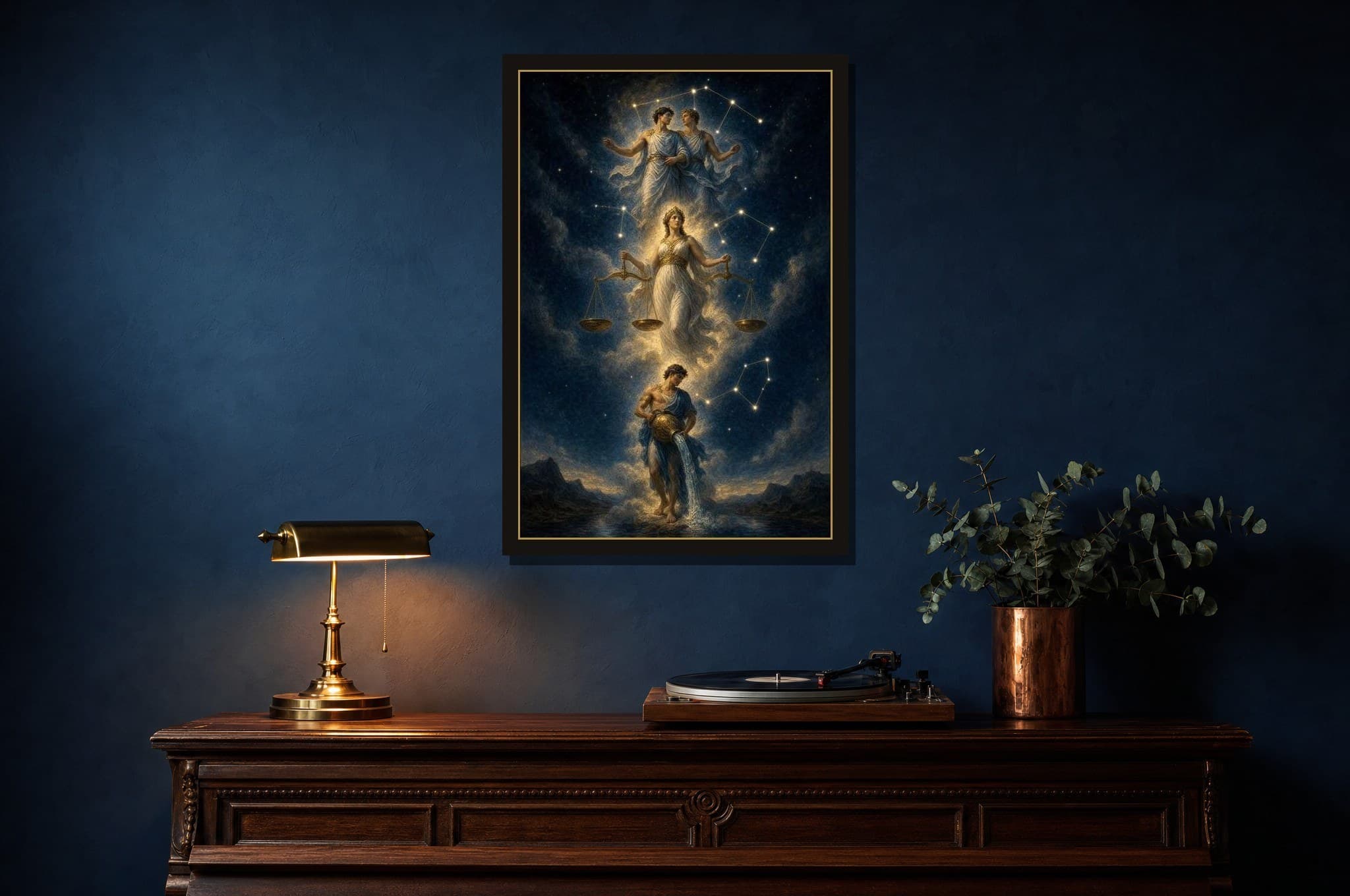 The Air Trine shown as a framed fine-art print in a styled room