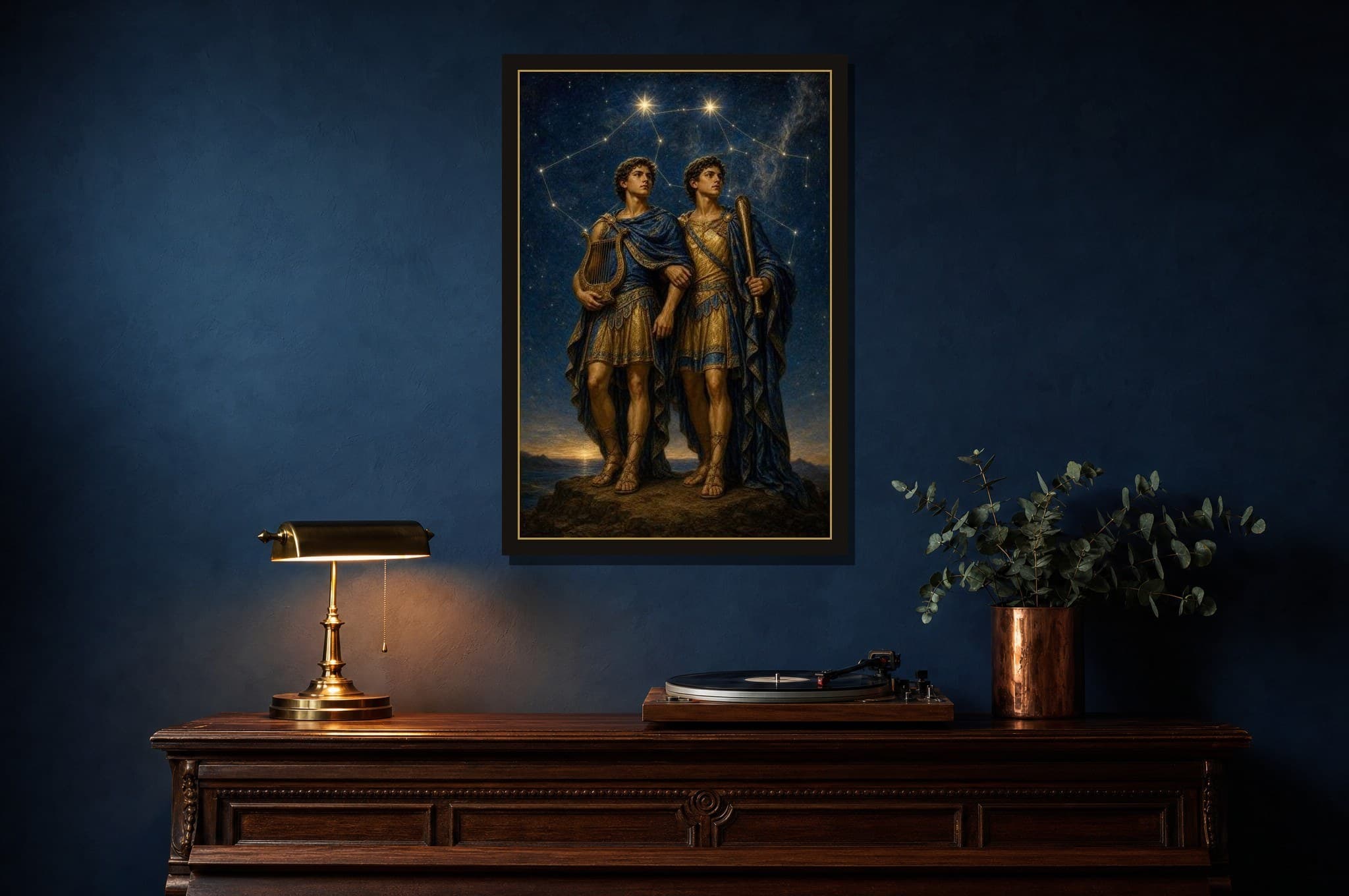 Gemini shown as a framed fine-art print in a styled room