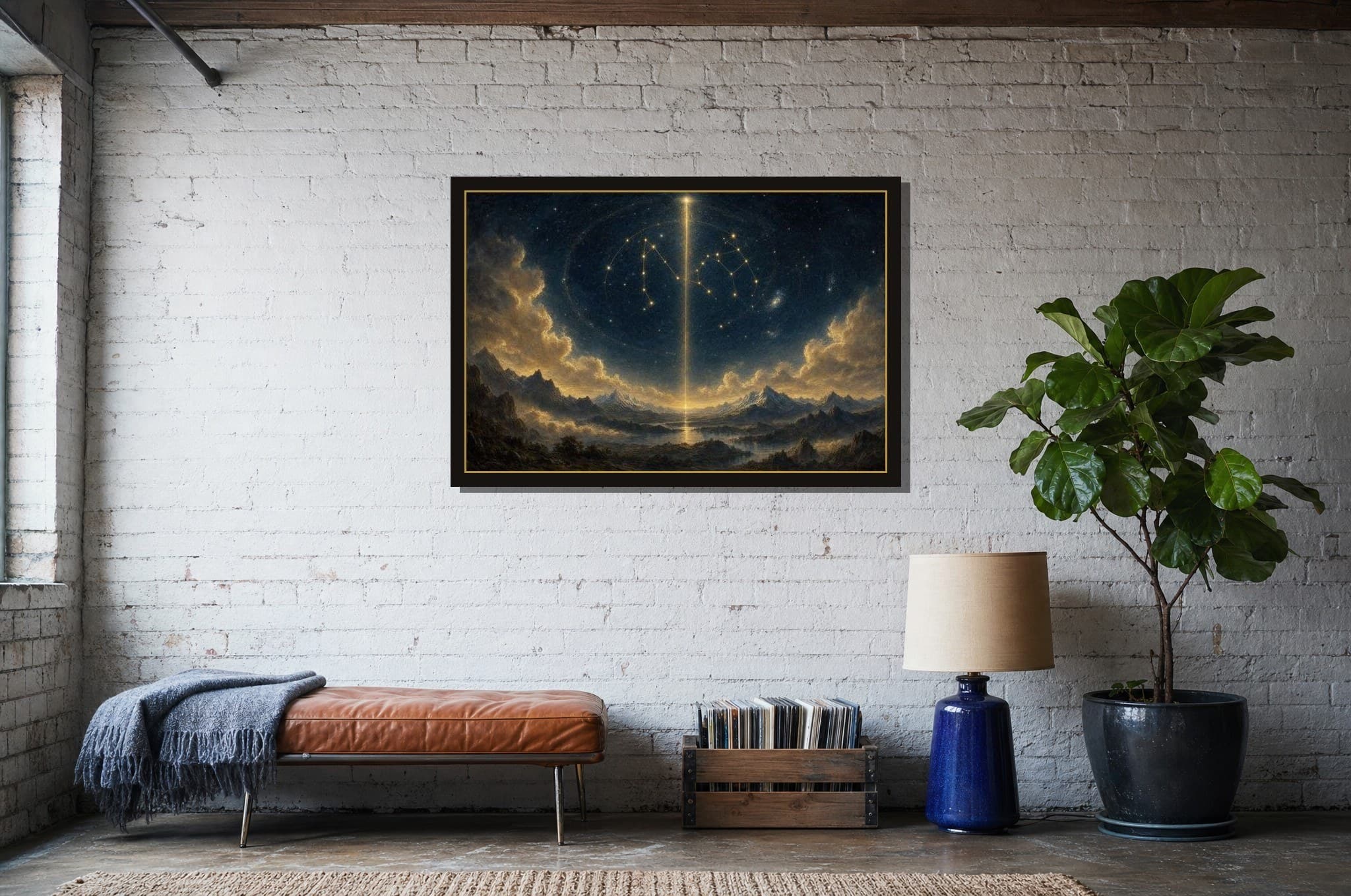 The Midheaven shown as a framed fine-art print in a styled room