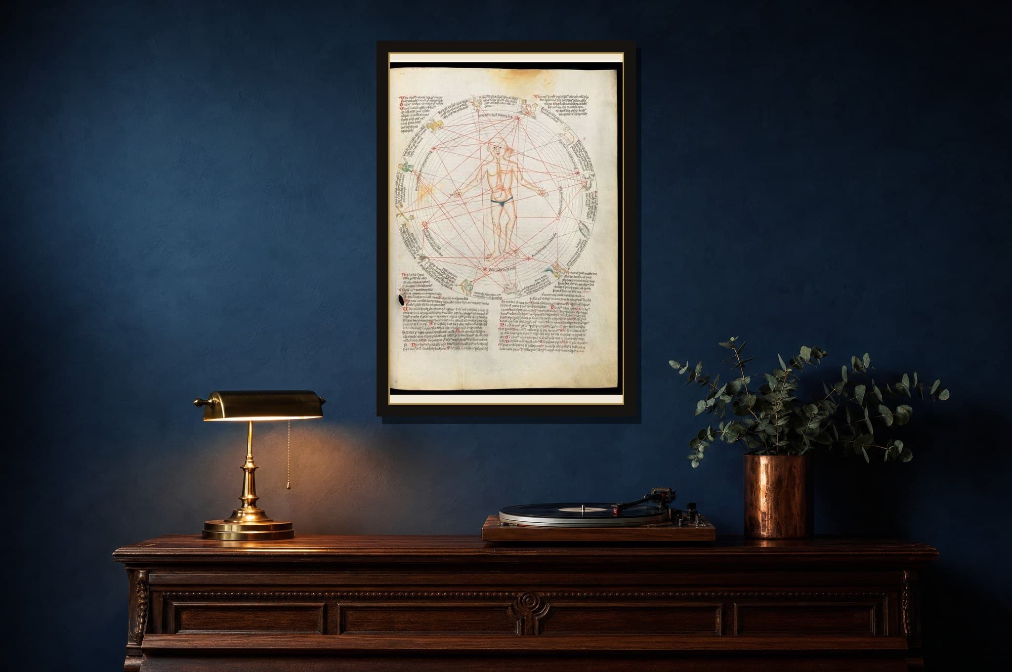The Melothesia shown as a framed fine-art print in a styled room